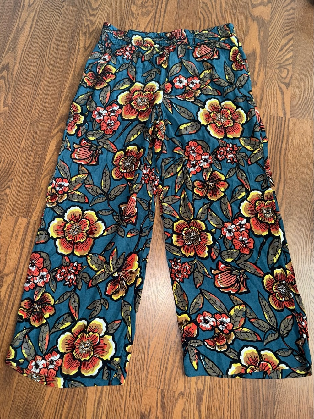 Loft Teal Floral Wide-Leg Pants - Bold Tropical Print